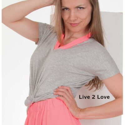 Grey T-shirt w. neon halterneck detail