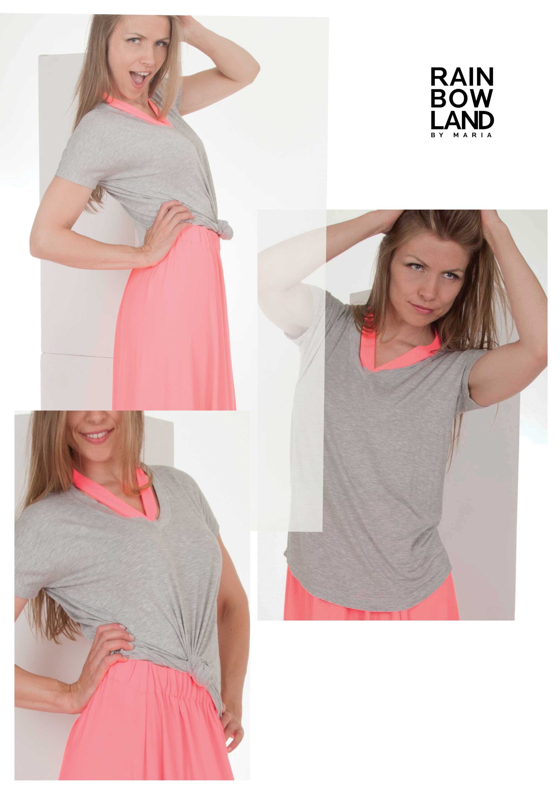 Grey T-shirt w. neon halterneck detail - Image 3