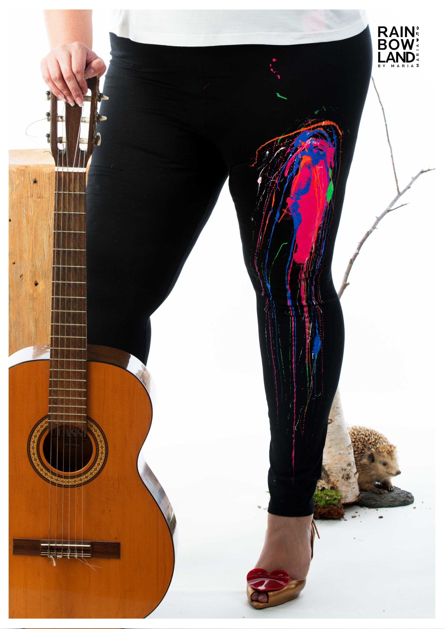 Black leggings with colorsplash PLUSSIZE - Walking art - Image 4