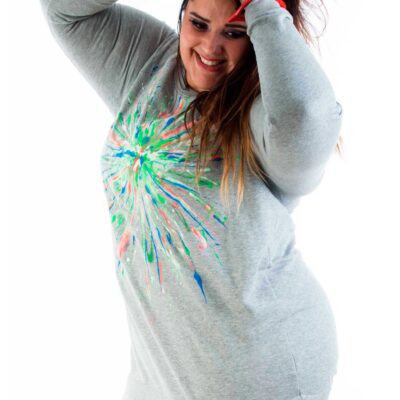 Grey long sweatshirt w. colorsplash PLUSSIZE