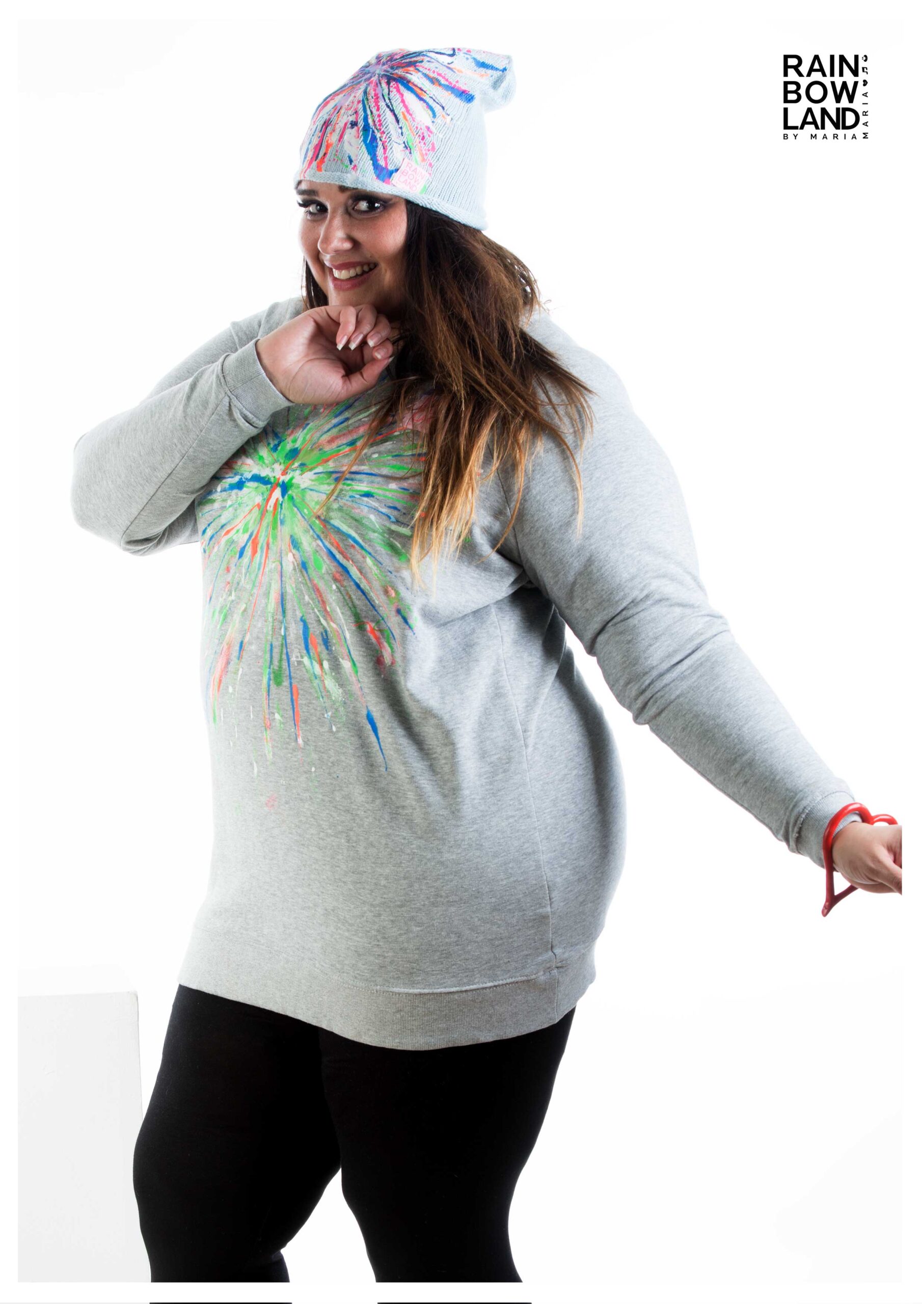 Grey long sweatshirt w. colorsplash PLUSSIZE - Image 4