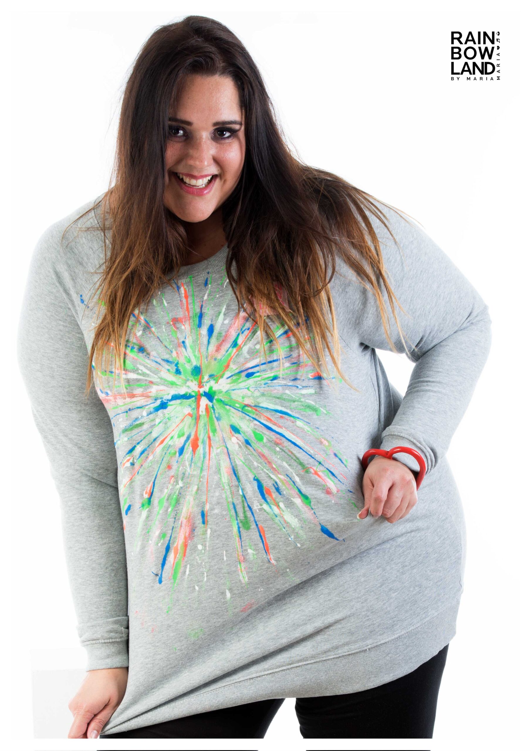 Grey long sweatshirt w. colorsplash PLUSSIZE - Image 5
