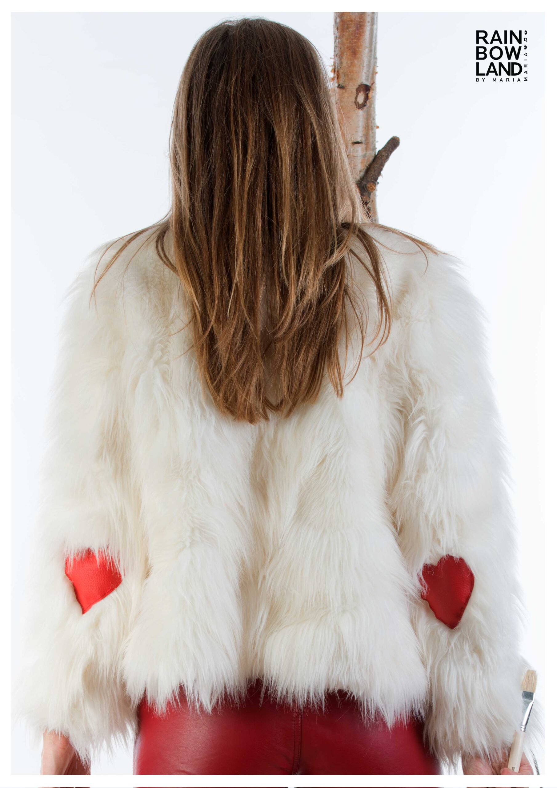white fake fur coat with hearts - Image 10