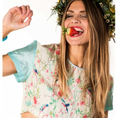 Cropped top with birds and flowers