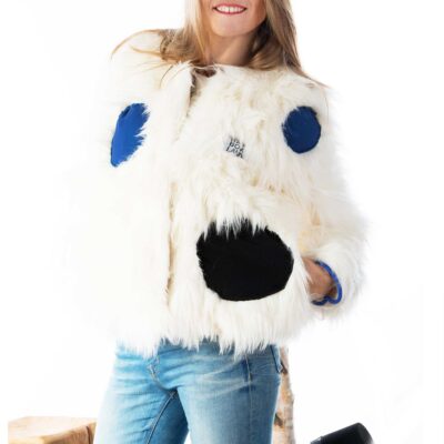 white fur coat with dots.