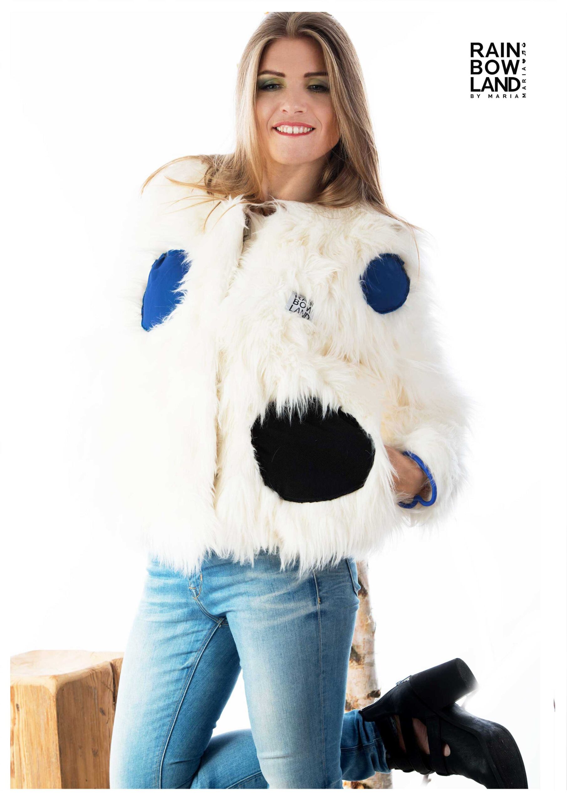 white fur coat with dots.