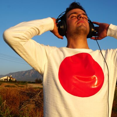 White sweatshirt with red circle men