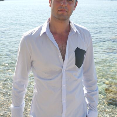 White shirt with black pocket