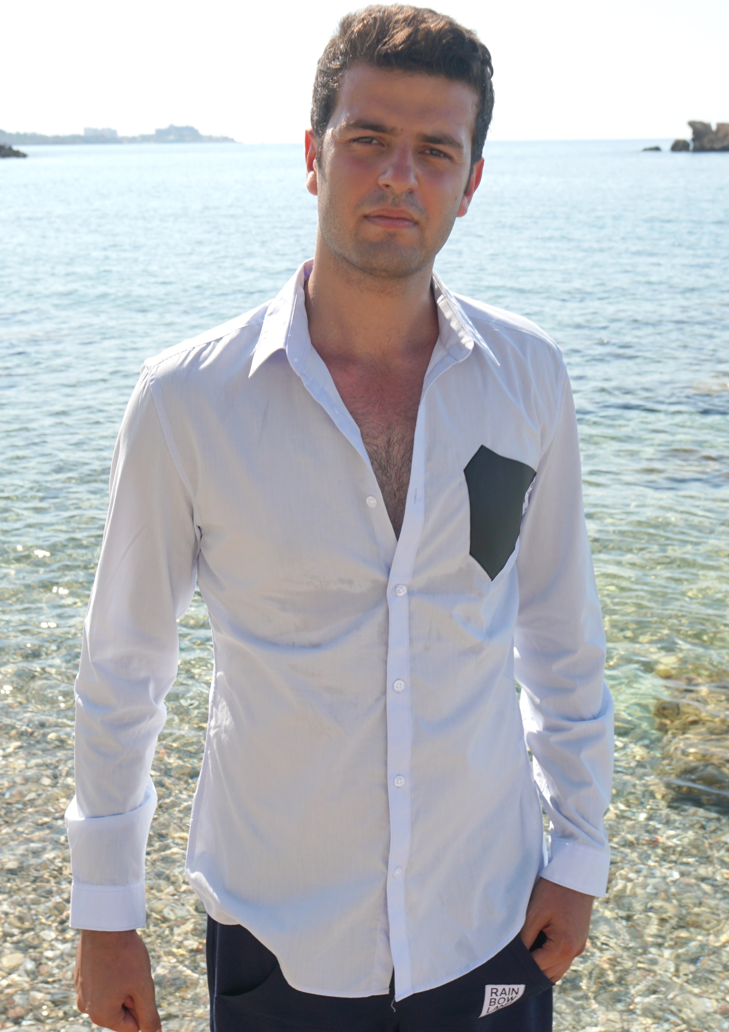 White shirt with black pocket