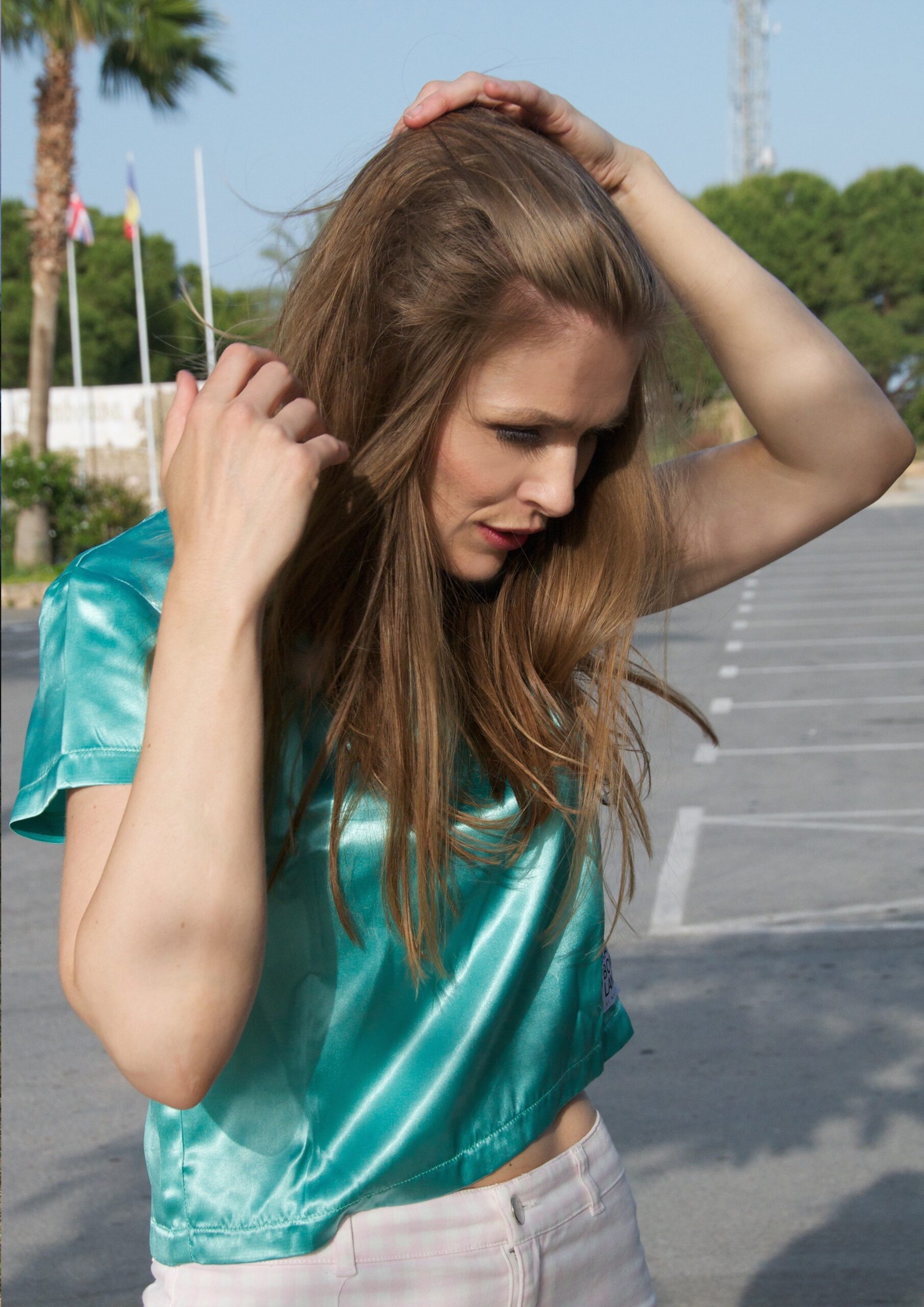 Blue satin T-shirt